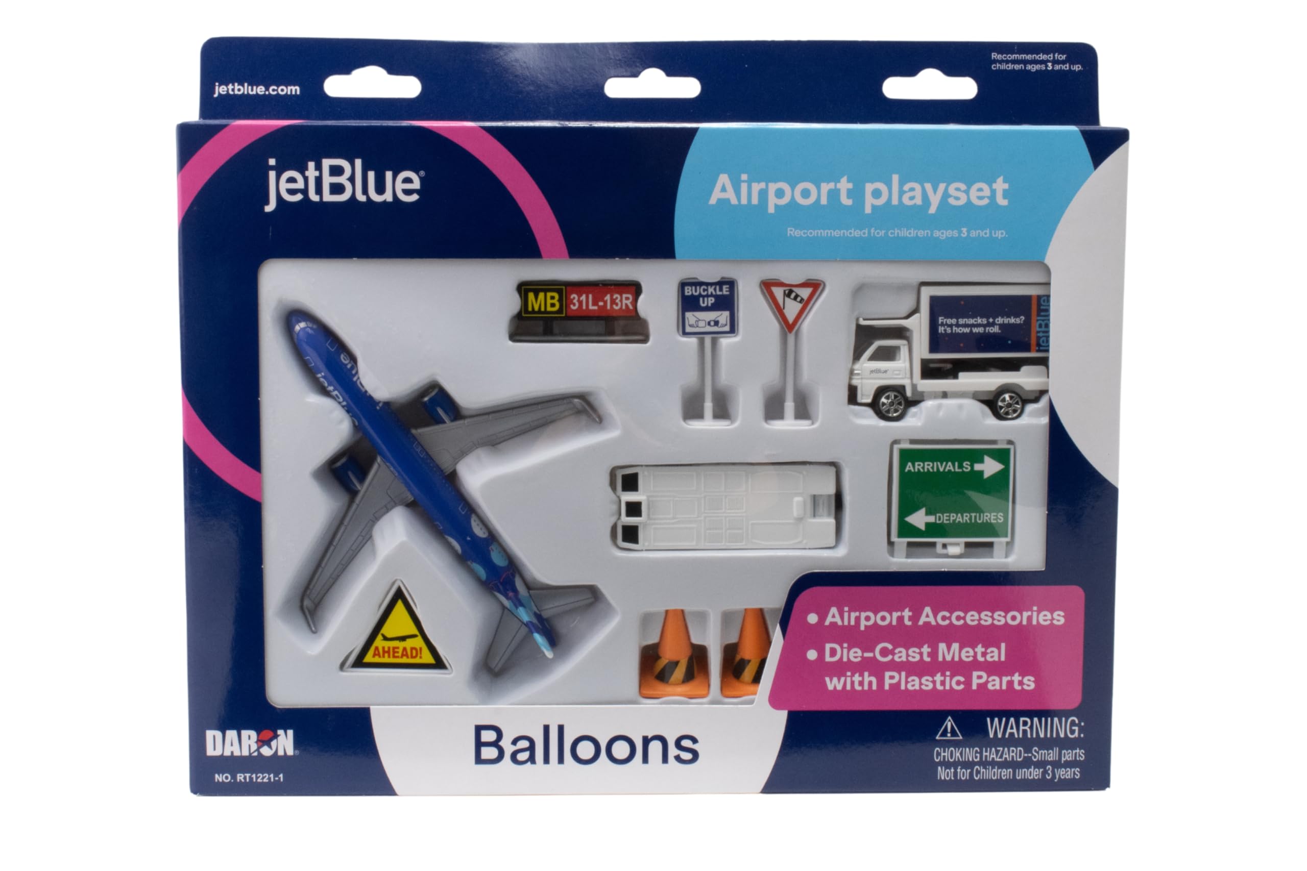 Daron 12-Piece jetBlue A321 Balloons Livery Airport Die-Cast Metal and Plastic Airplane, Vehicles, and Accessories Playset Toy and Collectible, for Age 3+ - Image 4
