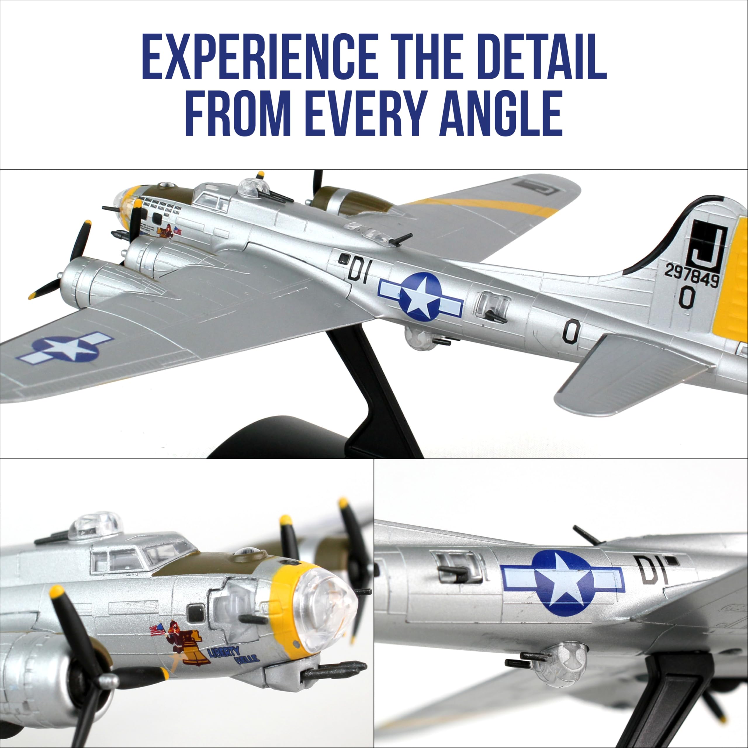 Daron Boeing B-17 Flying Fortress B-17G Die-Cast Model – 1:155 Scale WWII Heavy Bomber Replica with Display Stand, Highly Detailed, 5.75” Length x 8” Wingspan, Adult Collectible Ages 14+ - Image 10