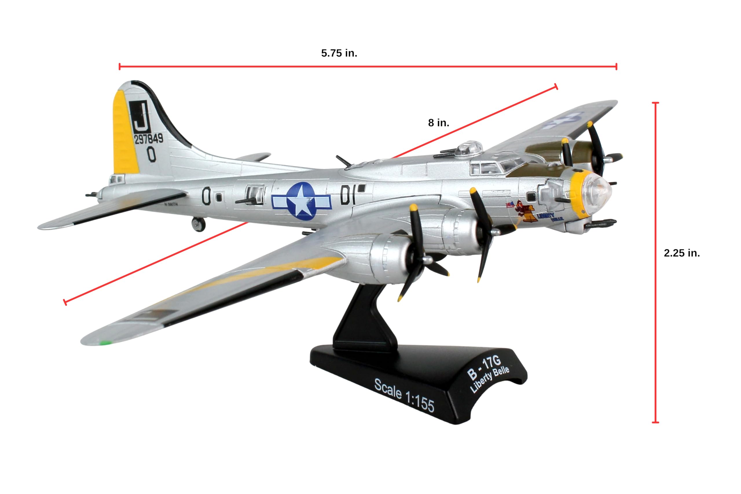Daron Boeing B-17 Flying Fortress B-17G Die-Cast Model – 1:155 Scale WWII Heavy Bomber Replica with Display Stand, Highly Detailed, 5.75” Length x 8” Wingspan, Adult Collectible Ages 14+ - Image 3