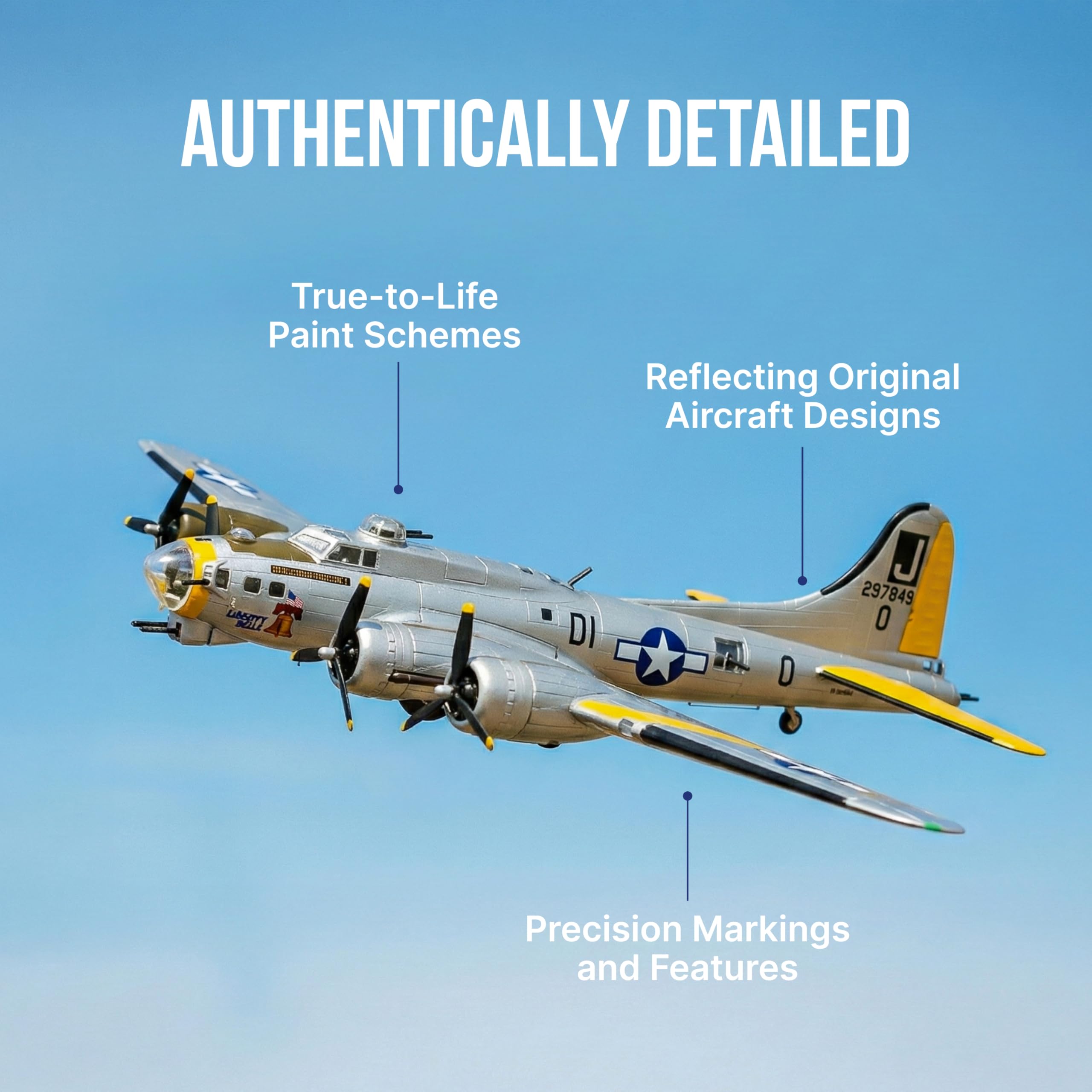 Daron Boeing B-17 Flying Fortress B-17G Die-Cast Model – 1:155 Scale WWII Heavy Bomber Replica with Display Stand, Highly Detailed, 5.75” Length x 8” Wingspan, Adult Collectible Ages 14+ - Image 6