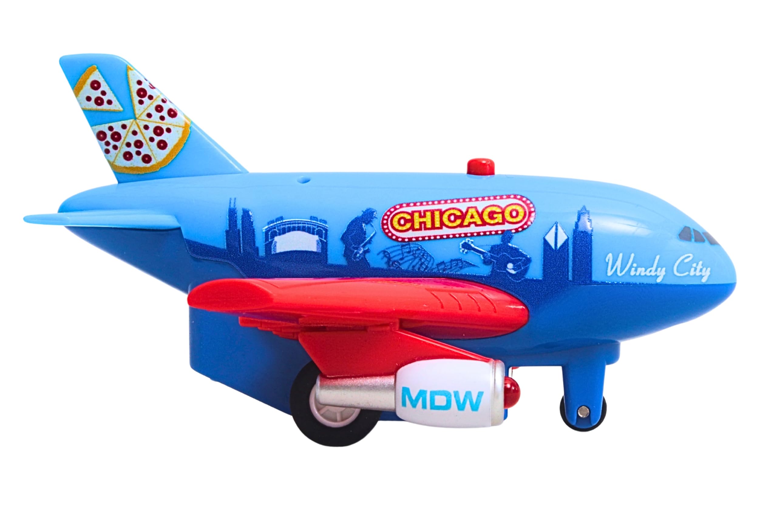 Daron Chicago Pullback Airplane – Light & Sound Jet Toy with Electronic Take-Off Sounds, 4¼-Inch Plastic Aircraft for Kids Ages 3+ - Image 6