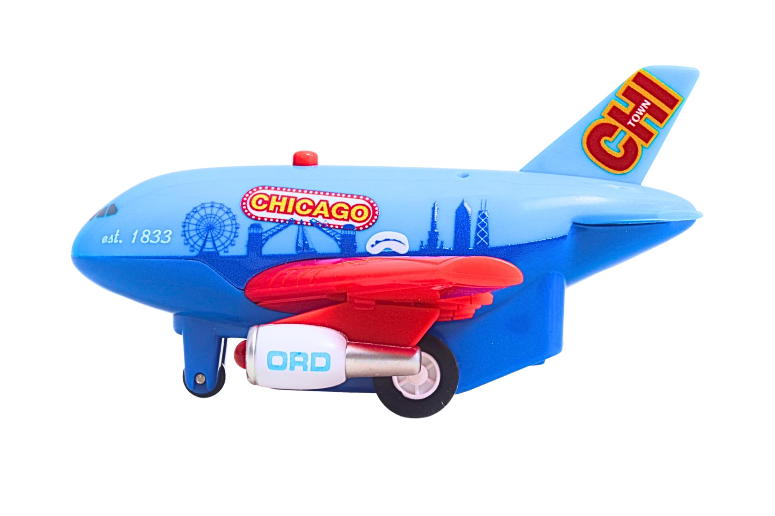 Daron Chicago Pullback Airplane – Light & Sound Jet Toy with Electronic Take-Off Sounds, 4¼-Inch Plastic Aircraft for Kids Ages 3+ - Image 7