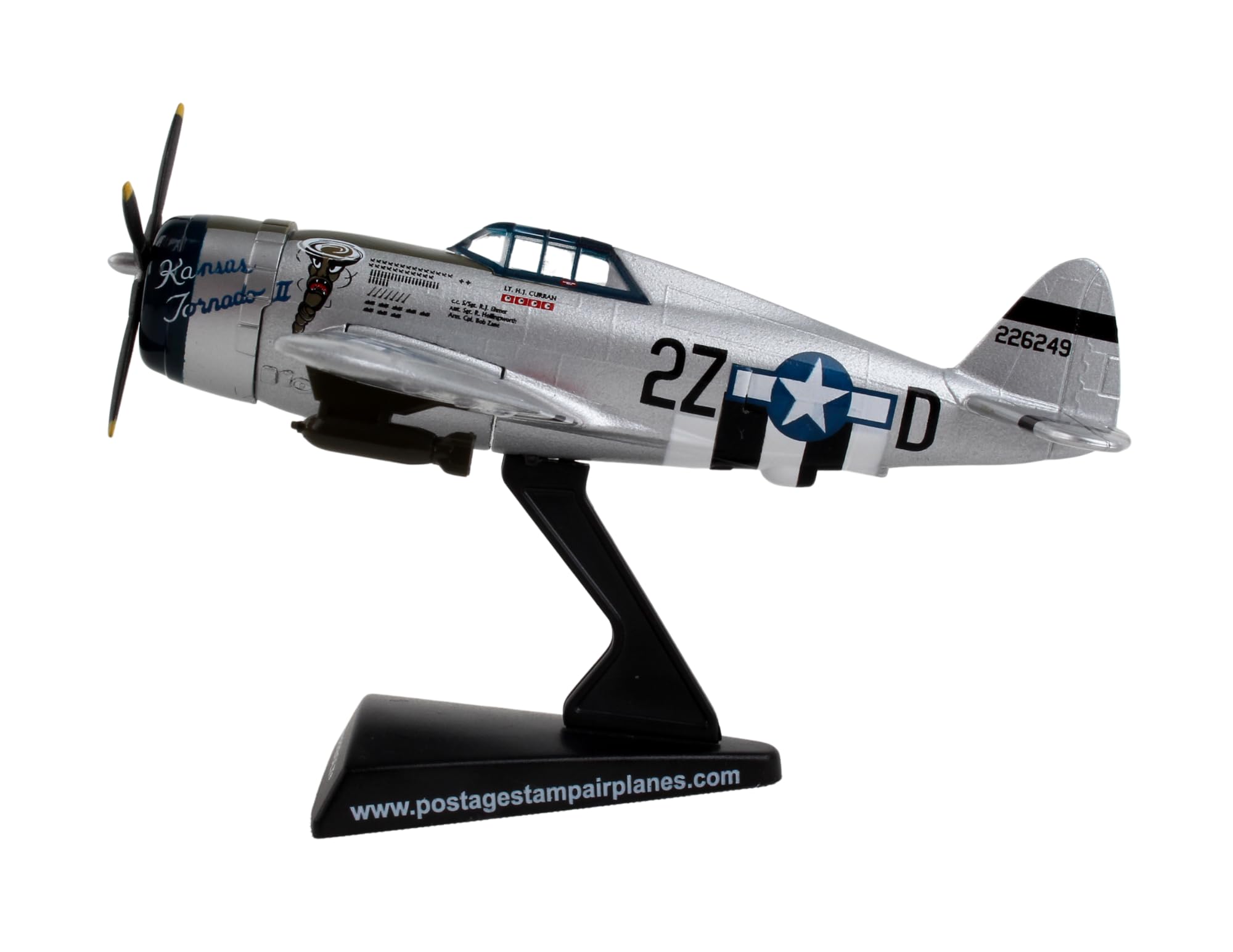 Postage Stamp P-47 Thunderbolt “Kansas Tornado II” 1/100 Die-Cast Collectible WWII Fighter Plane Model – Historic U.S. Army Air Forces Replica with Display Stand – Ages 14+ - Image 4