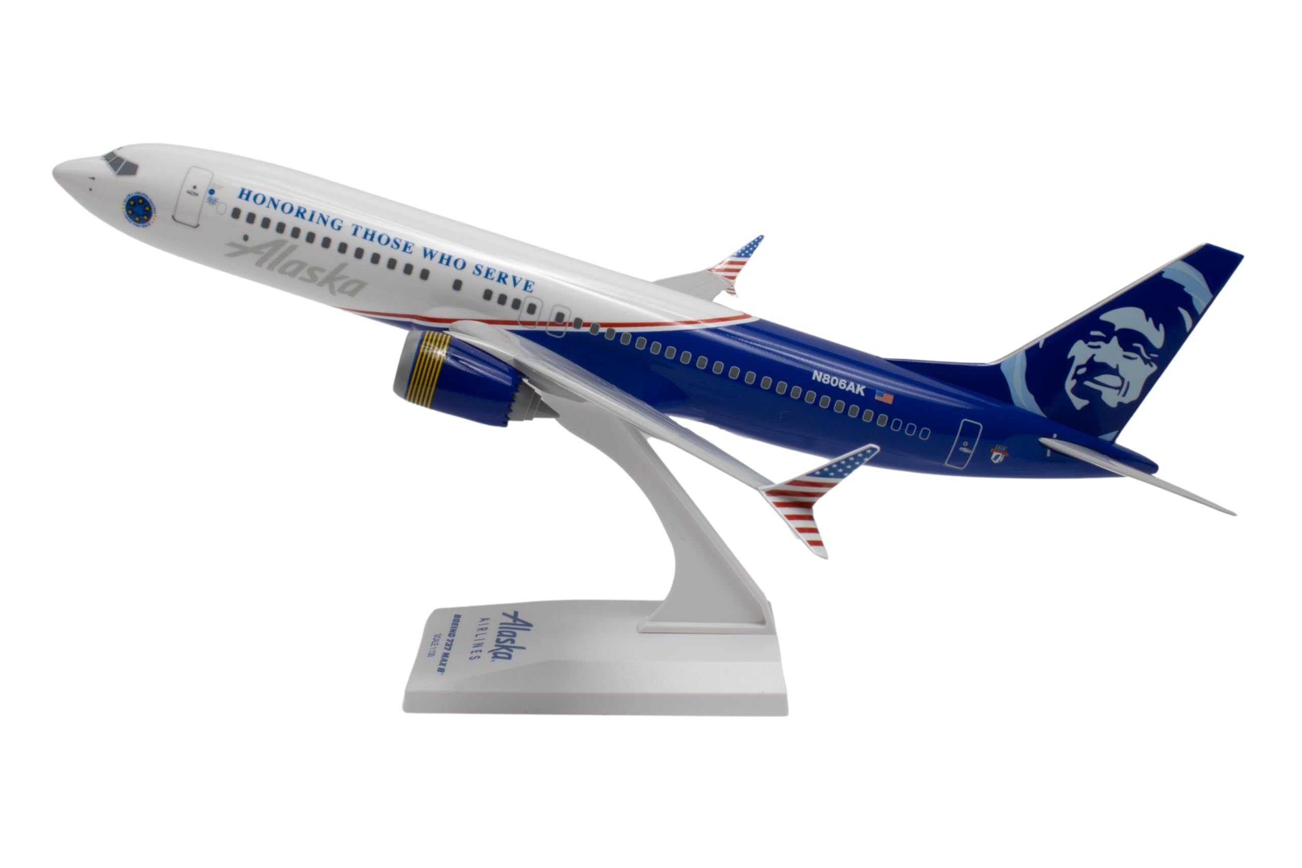 Daron SkyMarks Alaska 737 Max8 “Honoring Those Who Serve” 1/130 Injection-Molded Plastic Collectible Airplane Ages 14+ - Image 3