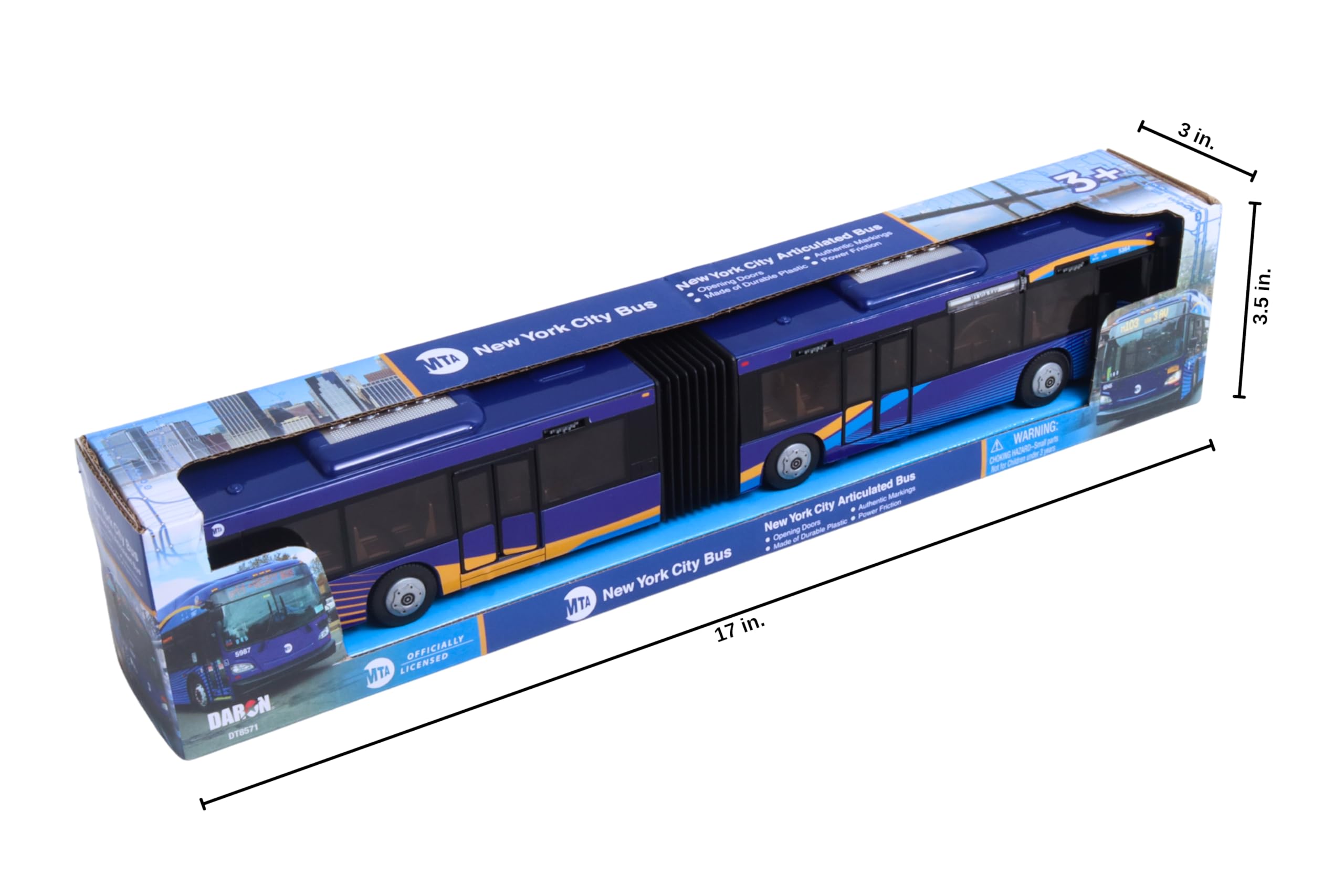 Daron Toy Bus – MTA Articulated Bus – Officially Licensed New York City Transit Die-Cast & Plastic Toy Bus with Opening Doors, 16-Inch City Bus for Kids Ages 3+ - Image 4