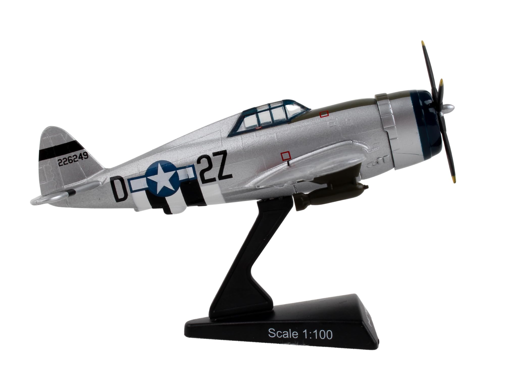 Postage Stamp P-47 Thunderbolt “Kansas Tornado II” 1/100 Die-Cast Collectible WWII Fighter Plane Model – Historic U.S. Army Air Forces Replica with Display Stand – Ages 14+ - Image 3