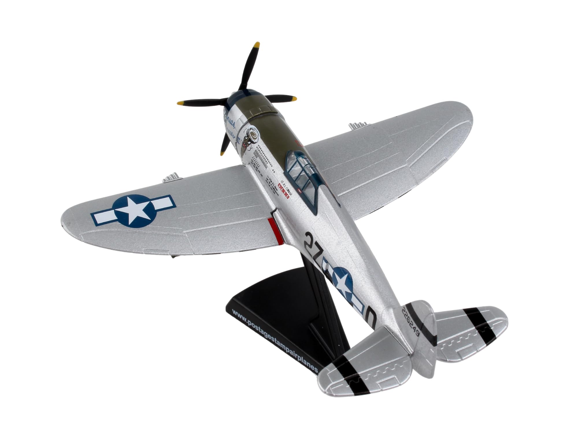 Postage Stamp P-47 Thunderbolt “Kansas Tornado II” 1/100 Die-Cast Collectible WWII Fighter Plane Model – Historic U.S. Army Air Forces Replica with Display Stand – Ages 14+ - Image 6