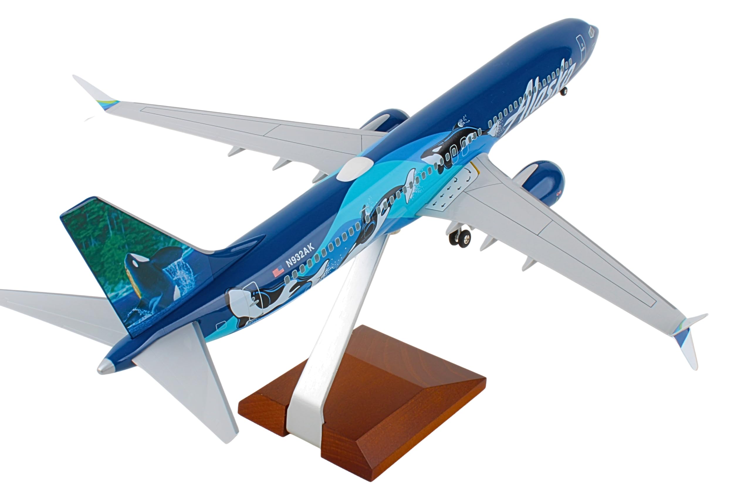 Skymarks Alaska Airlines 737 MAX 9 Orca Model Airplane – 1/100 Scale Detailed Collectible Aircraft with Landing Gear & Wood Display Stand – Injection Molded Plastic Plane for Ages 14+ - Image 10