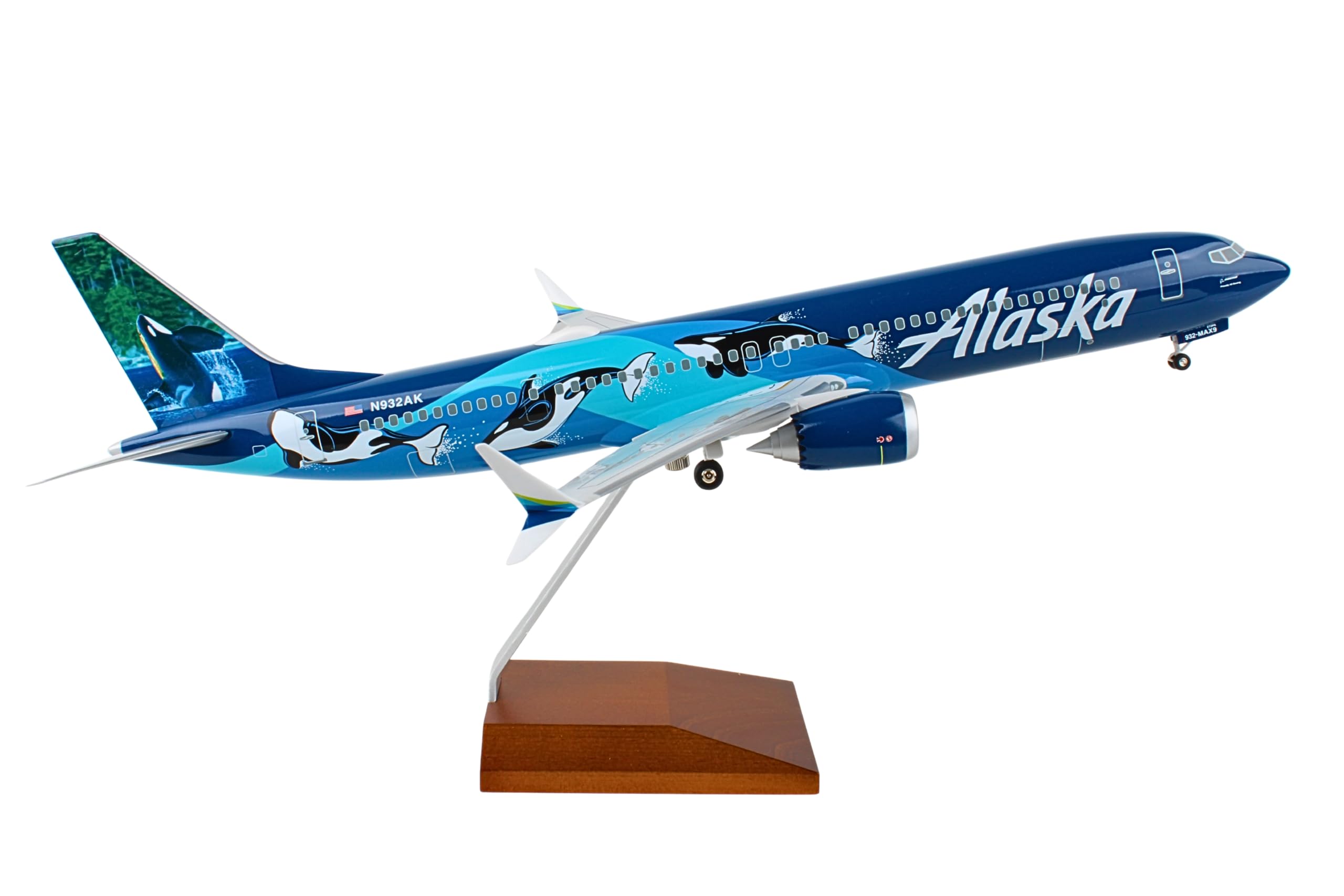 Skymarks Alaska Airlines 737 MAX 9 Orca Model Airplane – 1/100 Scale Detailed Collectible Aircraft with Landing Gear & Wood Display Stand – Injection Molded Plastic Plane for Ages 14+ - Image 3