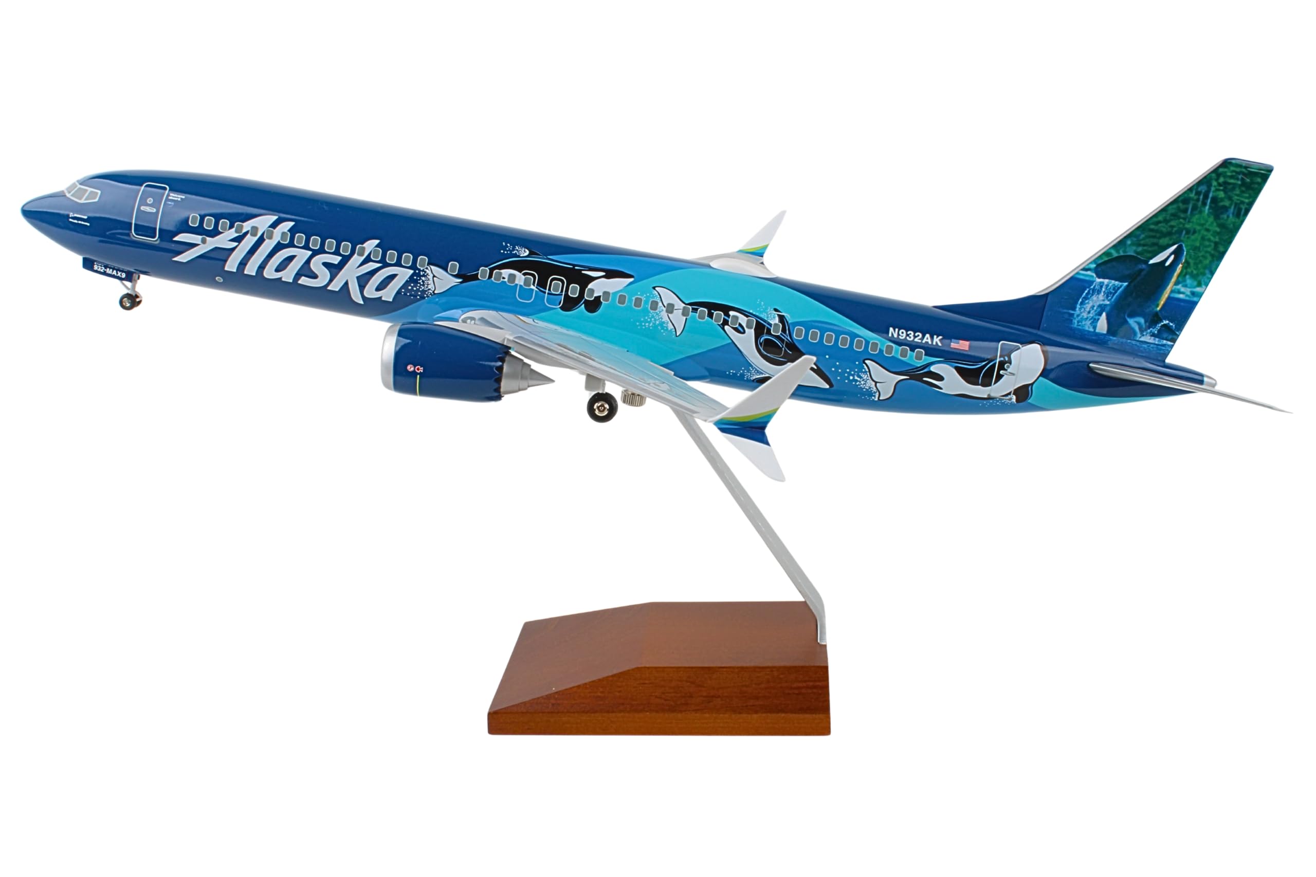 Skymarks Alaska Airlines 737 MAX 9 Orca Model Airplane – 1/100 Scale Detailed Collectible Aircraft with Landing Gear & Wood Display Stand – Injection Molded Plastic Plane for Ages 14+ - Image 4