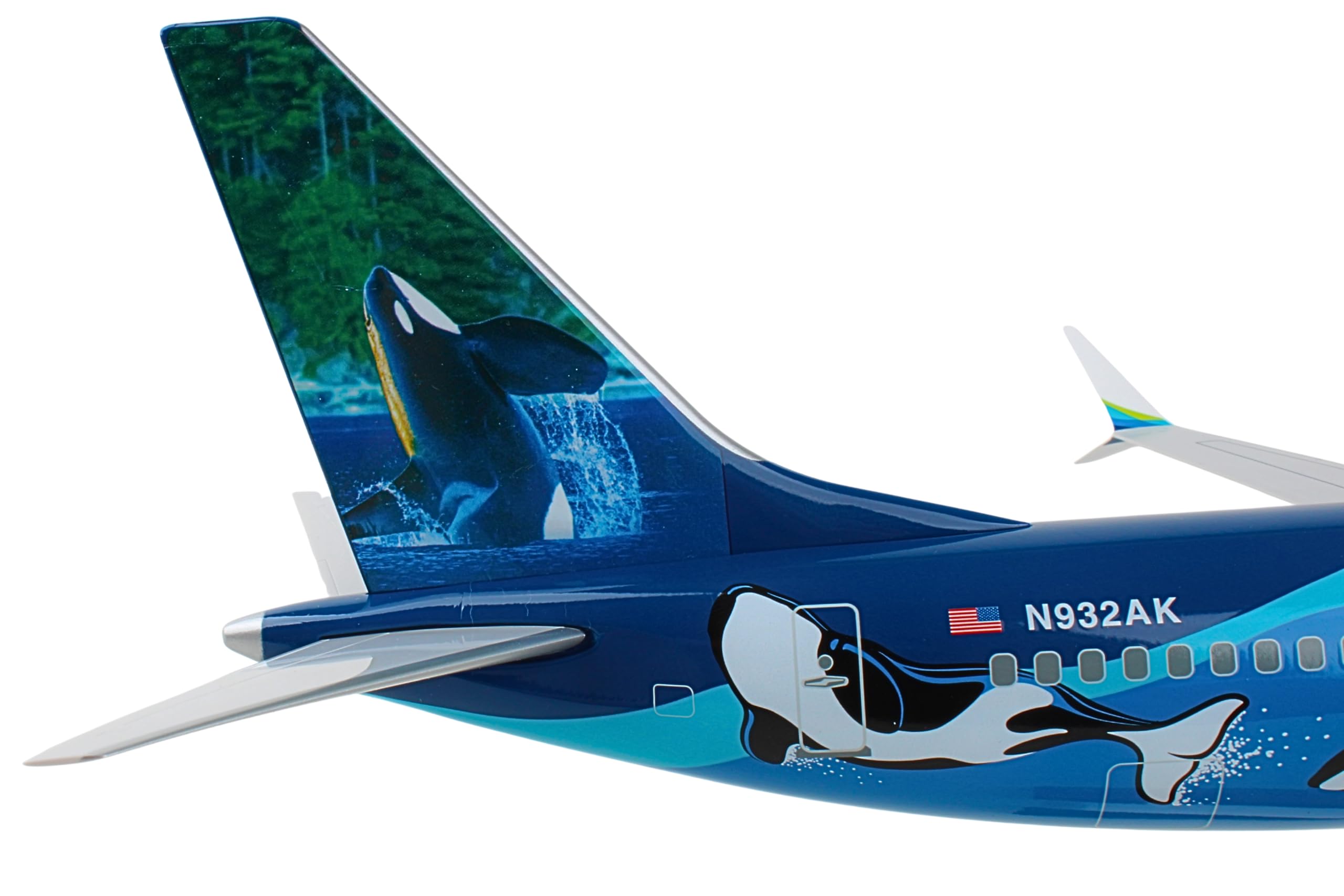 Skymarks Alaska Airlines 737 MAX 9 Orca Model Airplane – 1/100 Scale Detailed Collectible Aircraft with Landing Gear & Wood Display Stand – Injection Molded Plastic Plane for Ages 14+ - Image 6