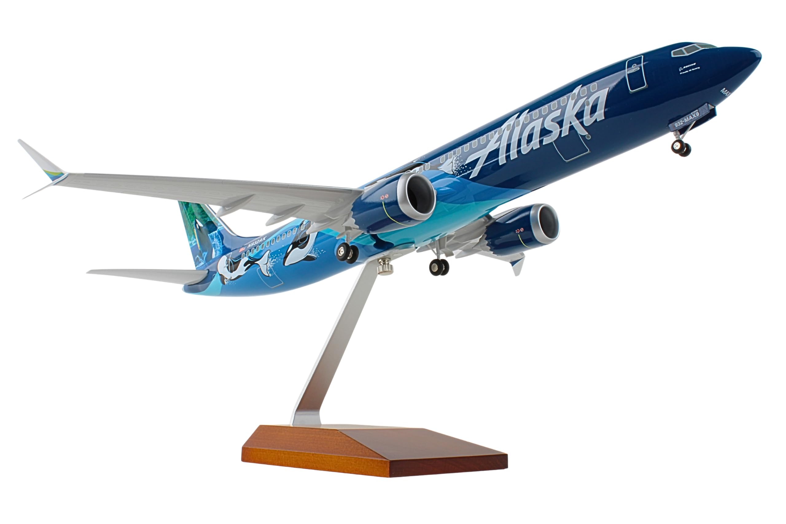 Skymarks Alaska Airlines 737 MAX 9 Orca Model Airplane – 1/100 Scale Detailed Collectible Aircraft with Landing Gear & Wood Display Stand – Injection Molded Plastic Plane for Ages 14+ - Image 8