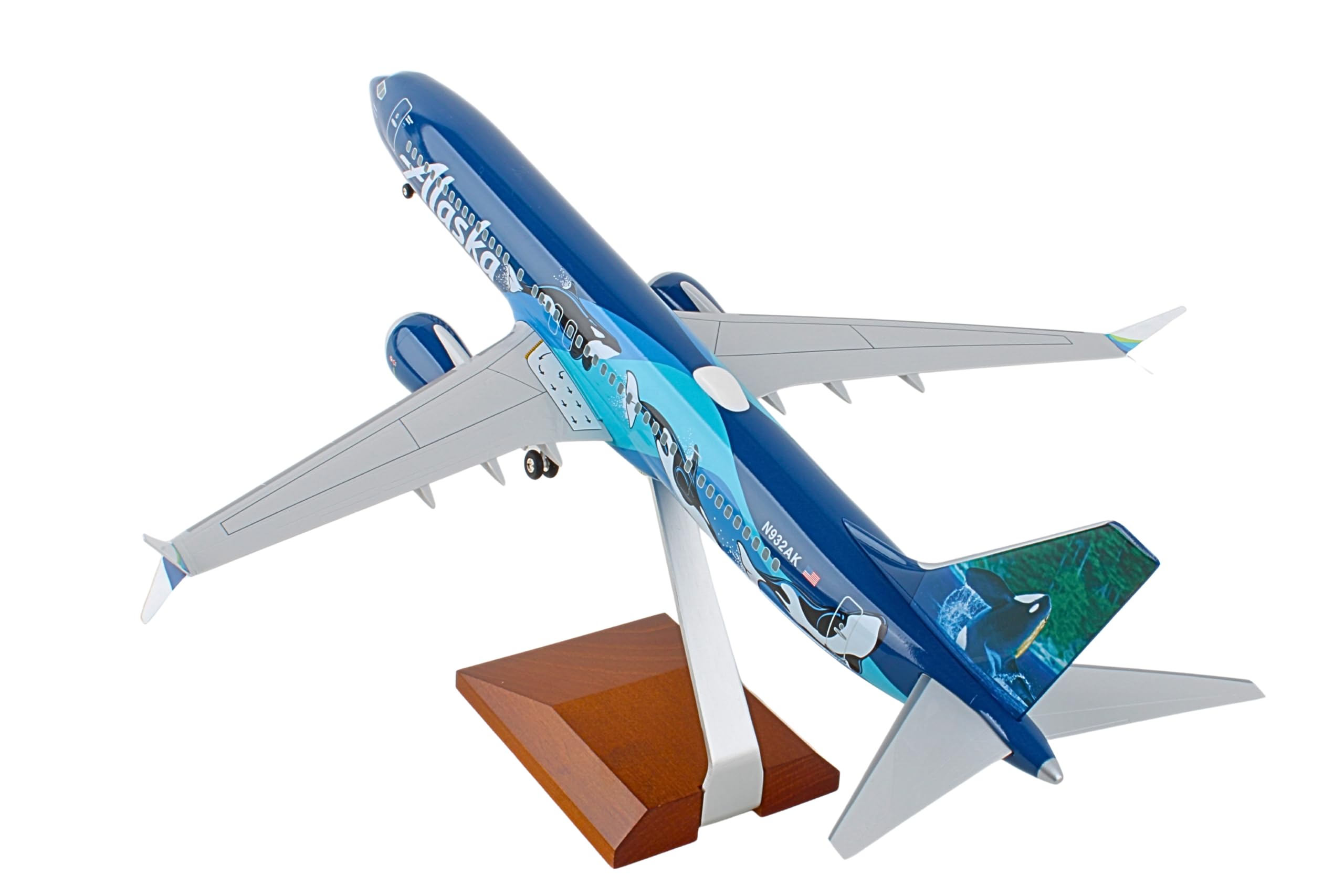 Skymarks Alaska Airlines 737 MAX 9 Orca Model Airplane – 1/100 Scale Detailed Collectible Aircraft with Landing Gear & Wood Display Stand – Injection Molded Plastic Plane for Ages 14+ - Image 9