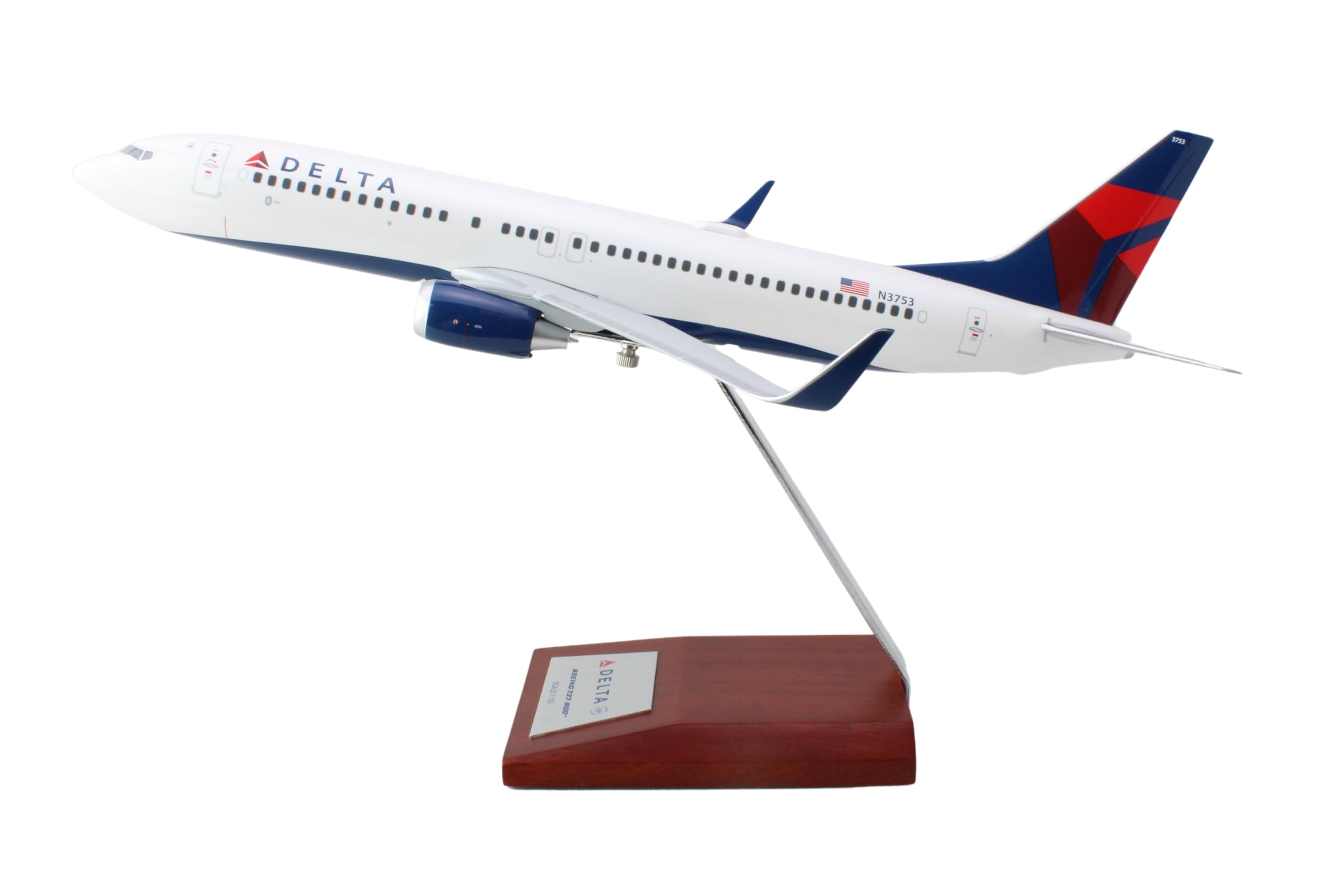 SkyMarks Elite 1:100 Scale Delta 737-800 Airplane Model - Licensed, Injection-Molded Resin with Wooden Stand | Collectible Aircraft Replica for Display - Image 3