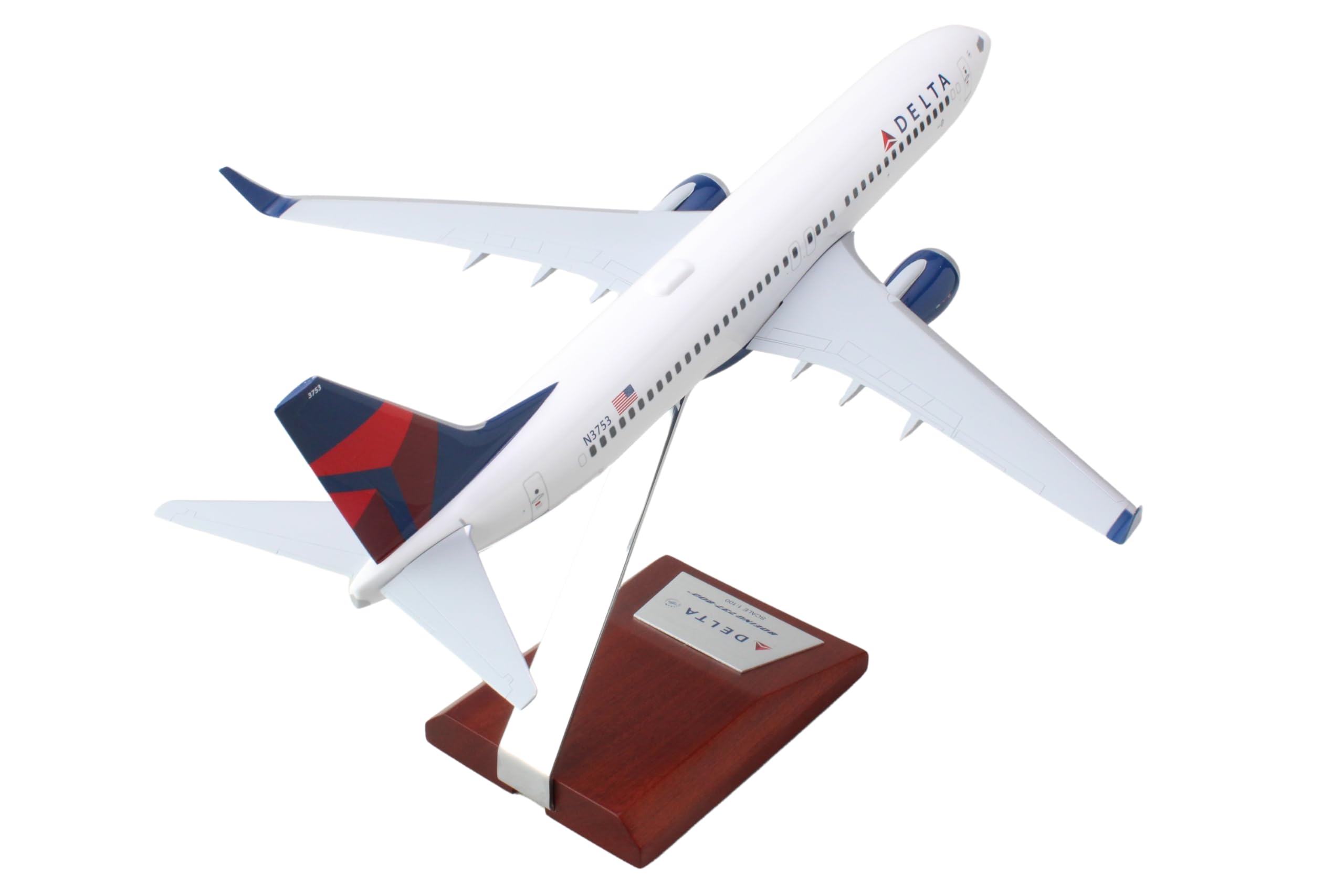 SkyMarks Elite 1:100 Scale Delta 737-800 Airplane Model - Licensed, Injection-Molded Resin with Wooden Stand | Collectible Aircraft Replica for Display - Image 4
