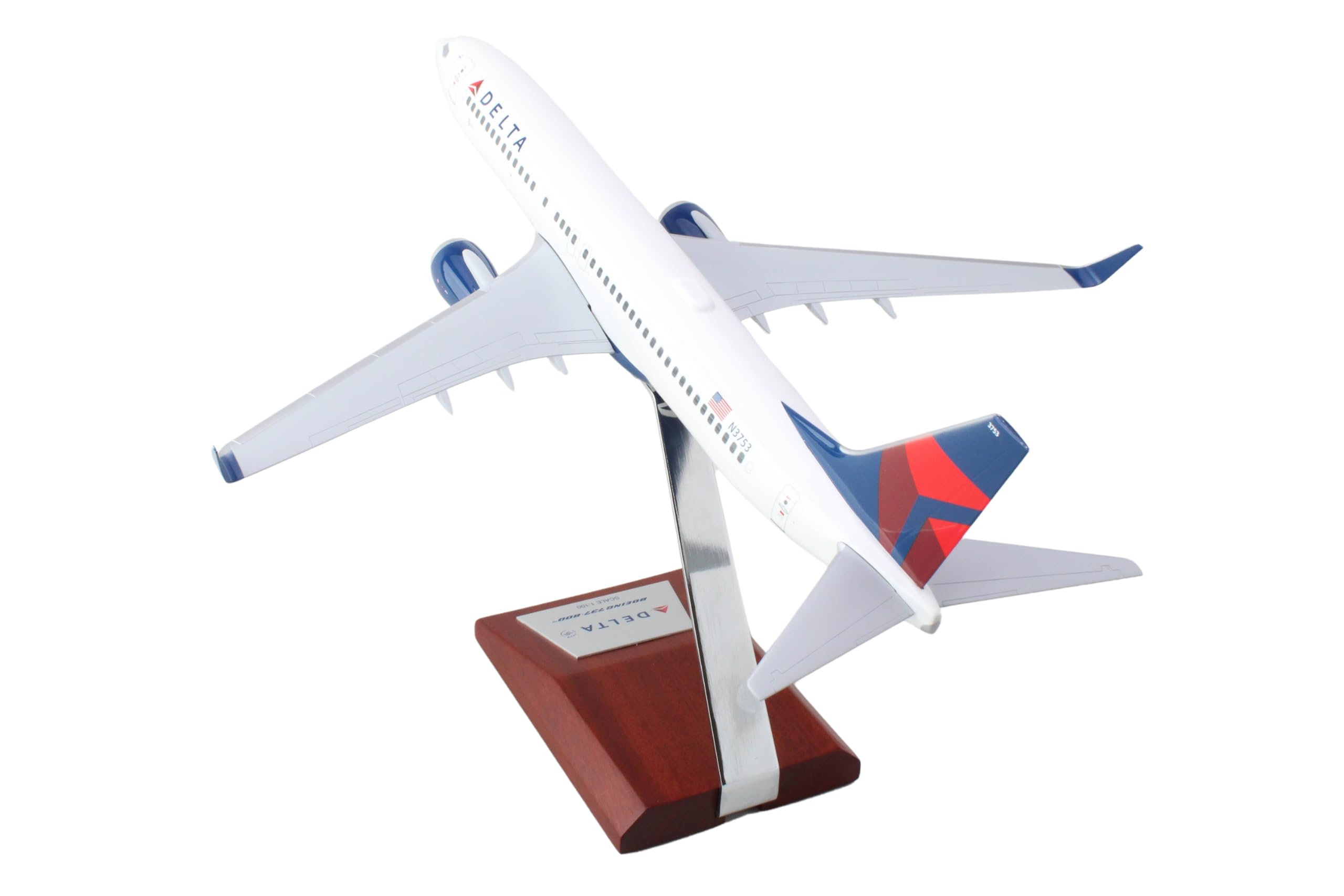SkyMarks Elite 1:100 Scale Delta 737-800 Airplane Model - Licensed, Injection-Molded Resin with Wooden Stand | Collectible Aircraft Replica for Display - Image 5