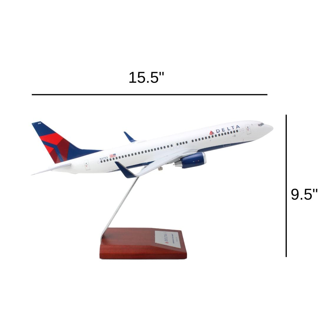 SkyMarks Elite 1:100 Scale Delta 737-800 Airplane Model - Licensed, Injection-Molded Resin with Wooden Stand | Collectible Aircraft Replica for Display - Image 6
