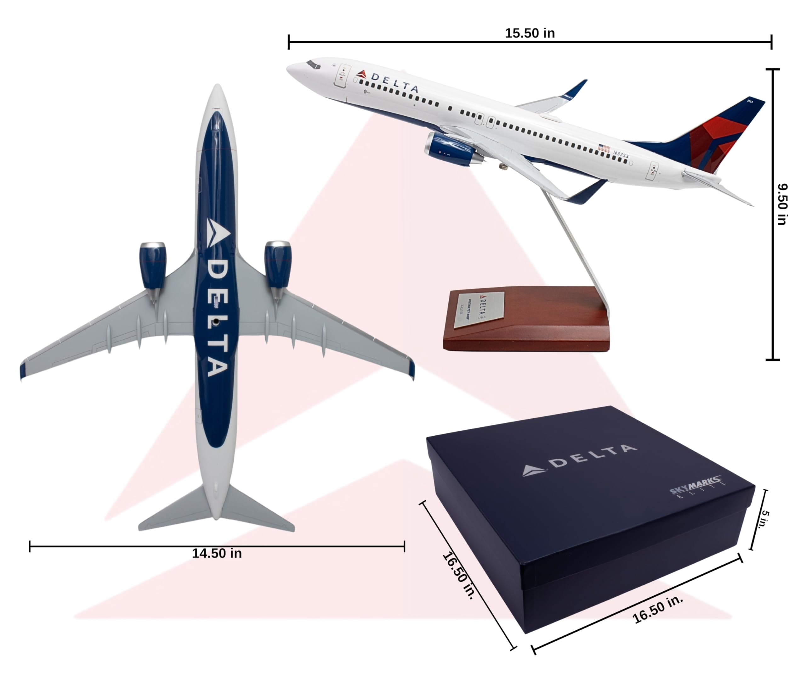 SkyMarks Elite 1:100 Scale Delta 737-800 Airplane Model - Licensed, Injection-Molded Resin with Wooden Stand | Collectible Aircraft Replica for Display - Image 7