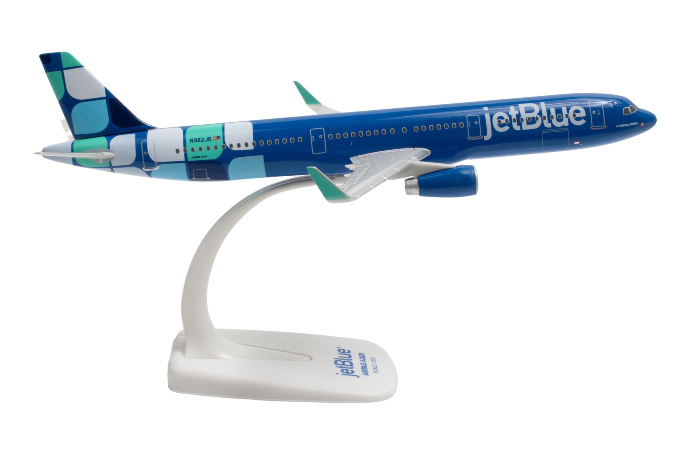 SkyMarks Flight JetBlue A321 1/200 Scale Die-Cast Style Injection-Molded Plastic Collectible Airplane Model with Display Stand, Officially Licensed, Ages 14+ - Image 3