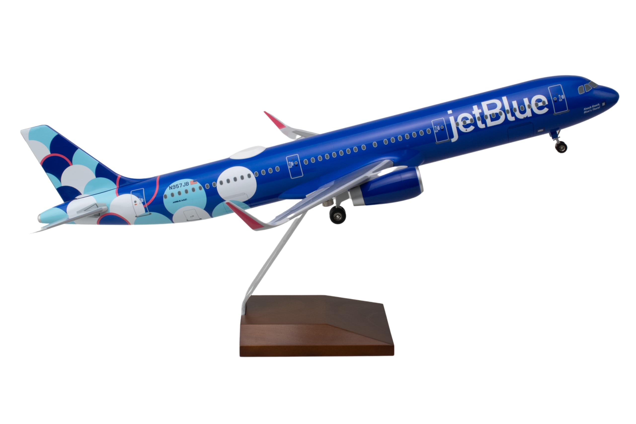 SkyMarks JetBlue Airbus A321 Model Airplane – 1/100 Scale Collectible Aircraft with Wood Display Stand – Injection-Molded Plastic Detailed Airplane Model for Adult Collectors Ages 14+ - Image 3