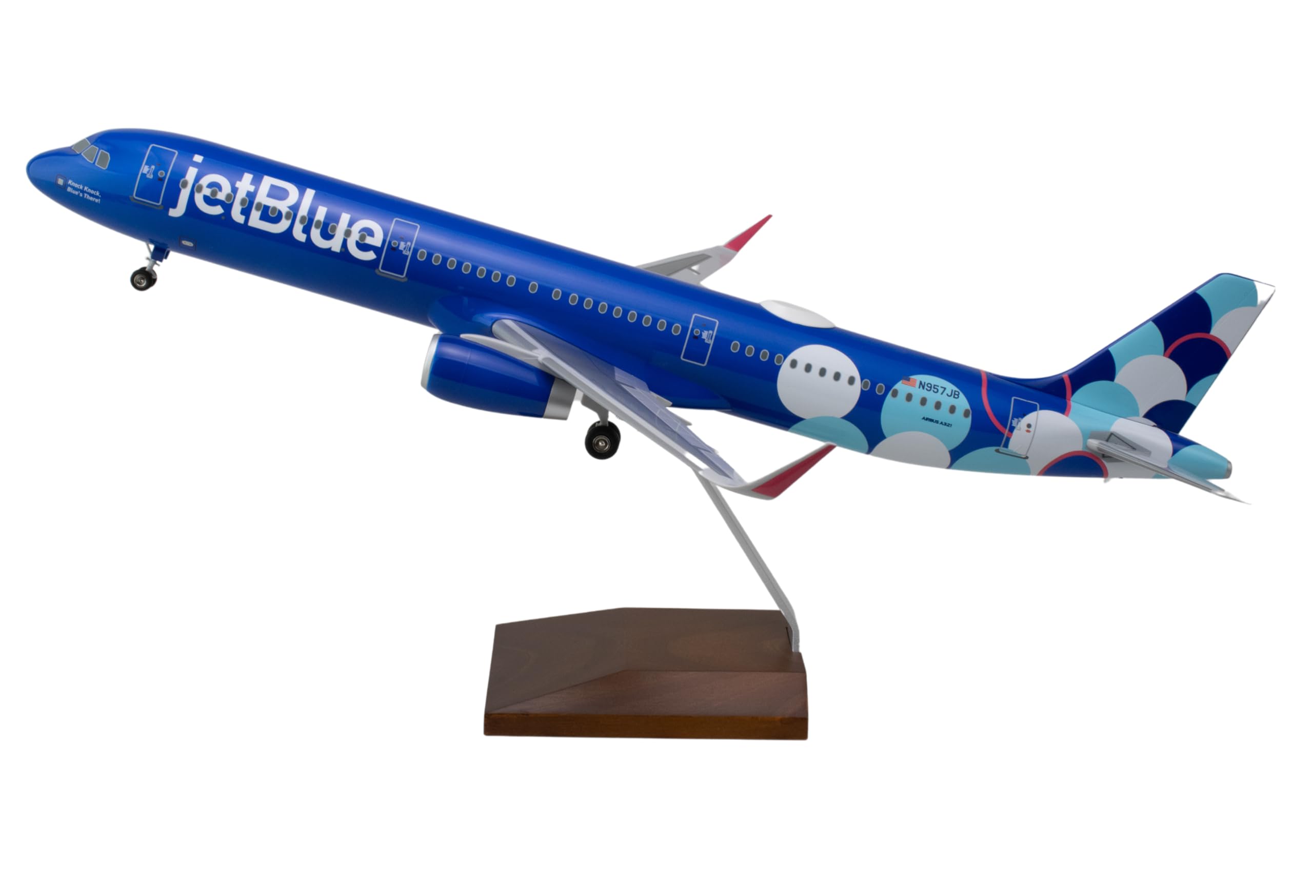 SkyMarks JetBlue Airbus A321 Model Airplane – 1/100 Scale Collectible Aircraft with Wood Display Stand – Injection-Molded Plastic Detailed Airplane Model for Adult Collectors Ages 14+ - Image 4