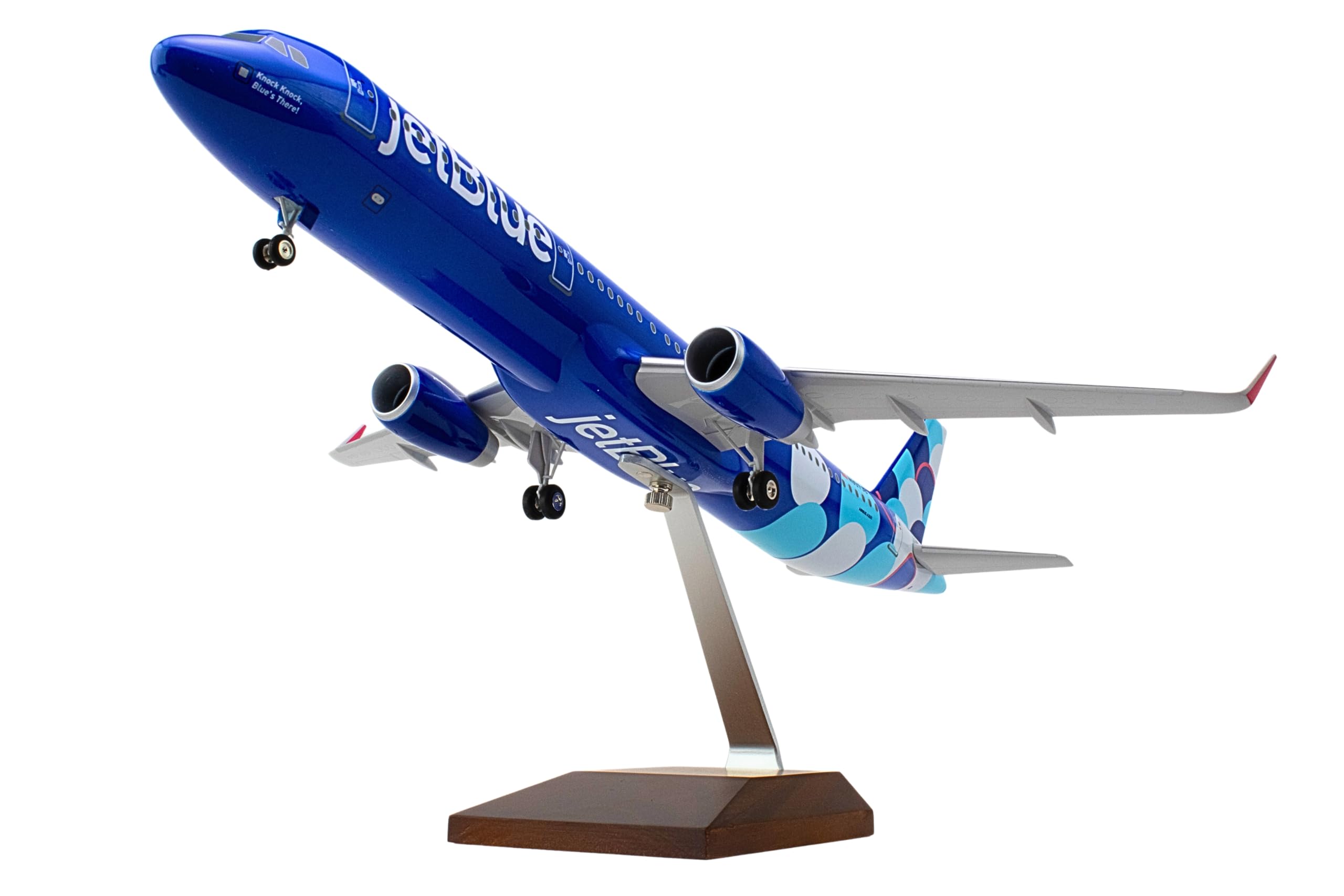 SkyMarks JetBlue Airbus A321 Model Airplane – 1/100 Scale Collectible Aircraft with Wood Display Stand – Injection-Molded Plastic Detailed Airplane Model for Adult Collectors Ages 14+ - Image 5
