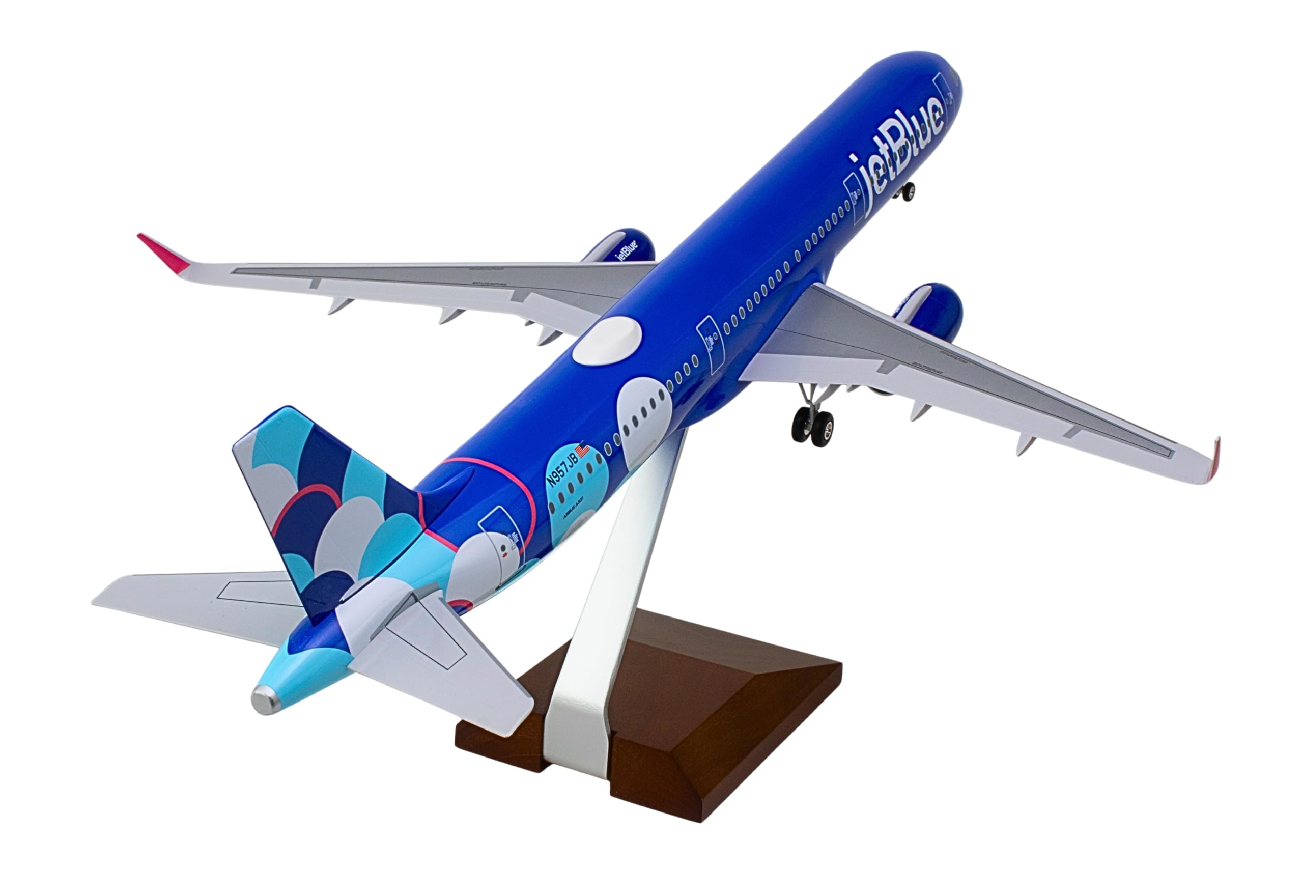 SkyMarks JetBlue Airbus A321 Model Airplane – 1/100 Scale Collectible Aircraft with Wood Display Stand – Injection-Molded Plastic Detailed Airplane Model for Adult Collectors Ages 14+ - Image 6