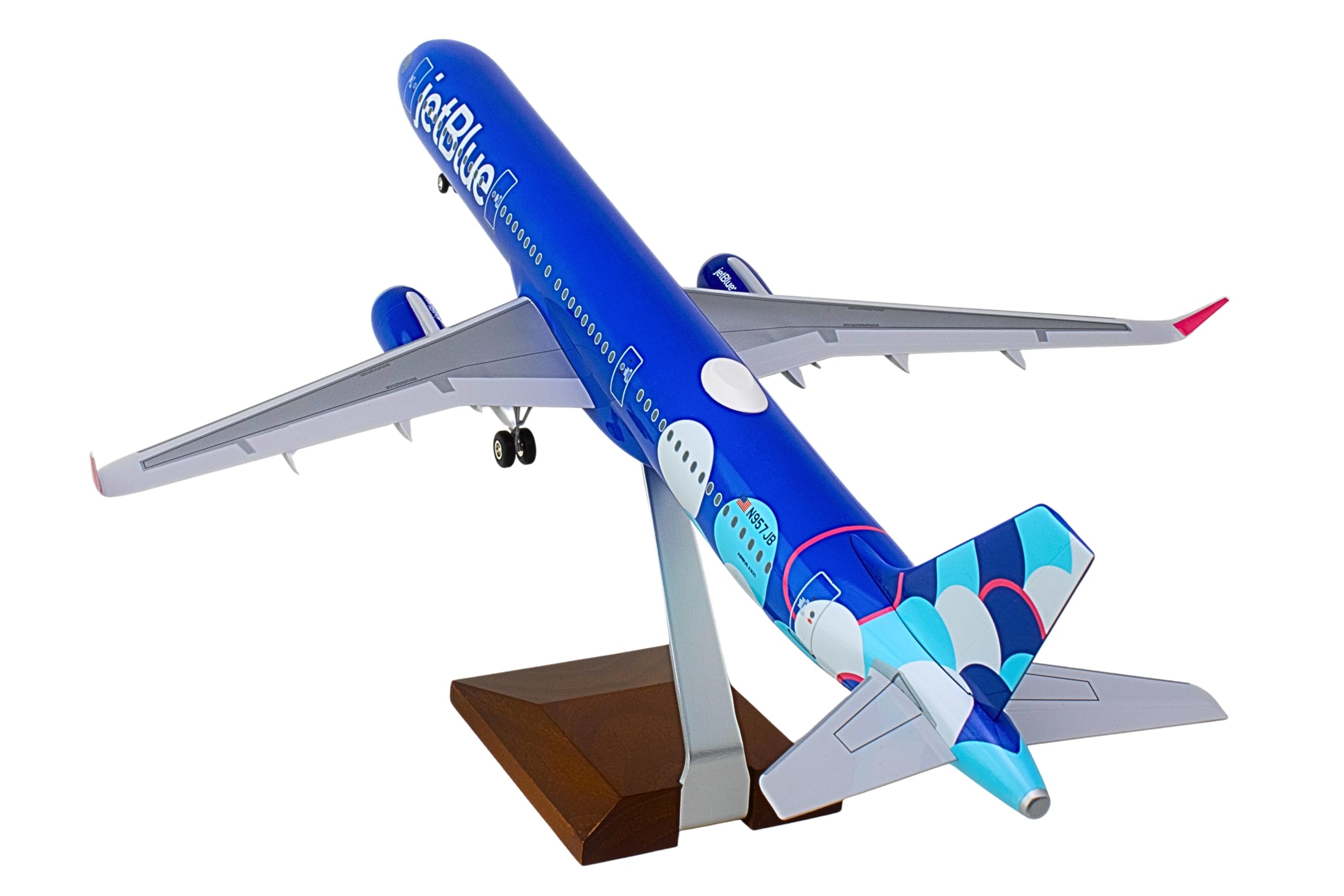 SkyMarks JetBlue Airbus A321 Model Airplane – 1/100 Scale Collectible Aircraft with Wood Display Stand – Injection-Molded Plastic Detailed Airplane Model for Adult Collectors Ages 14+ - Image 7