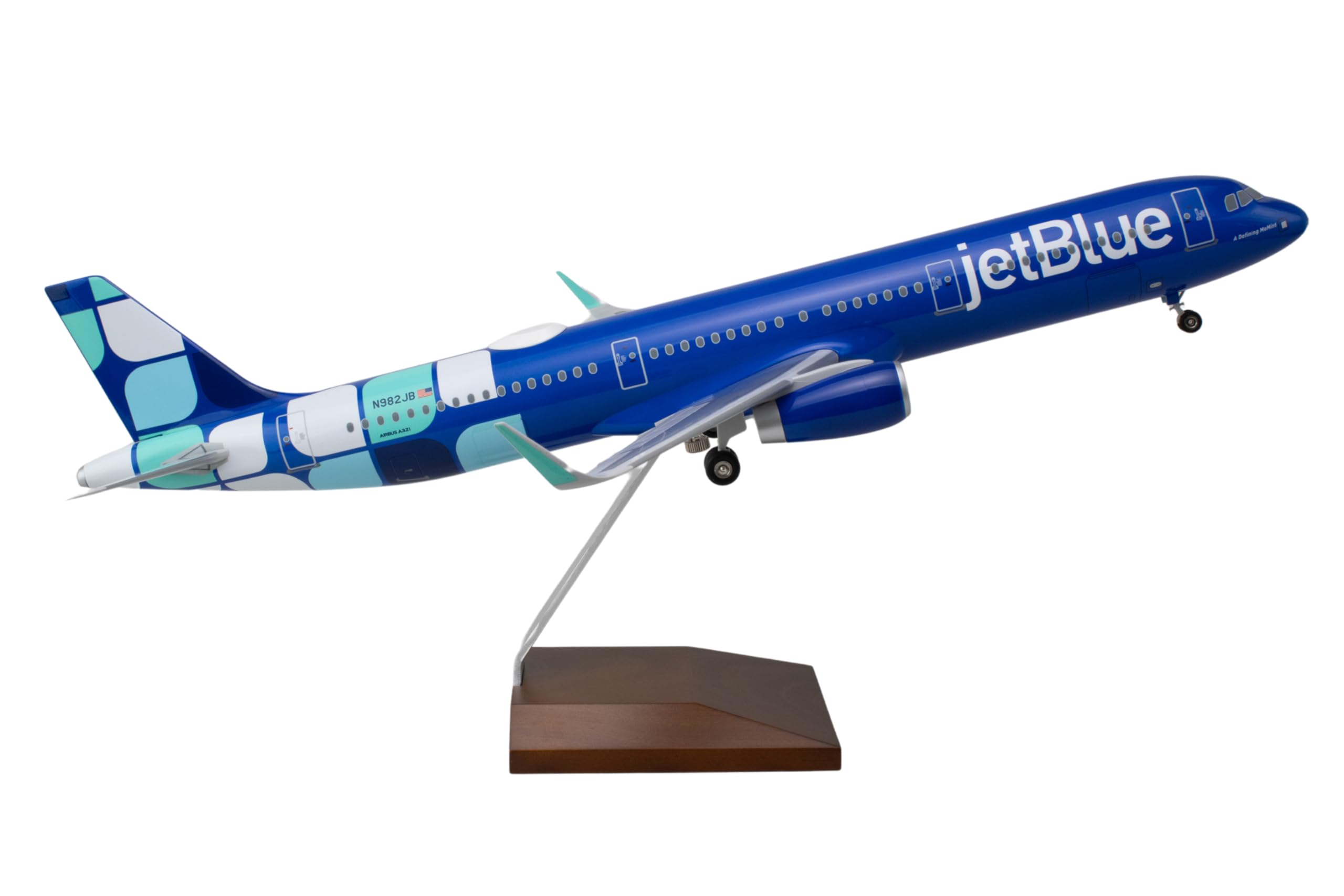 SkyMarks JetBlue Airbus A321 Toy Airplane – 1/100 Scale Collectible Airplane Model with Wood Stand – Injection-Molded Plastic Aircraft Display Model for Aviation Fans Ages 14+ - Image 3