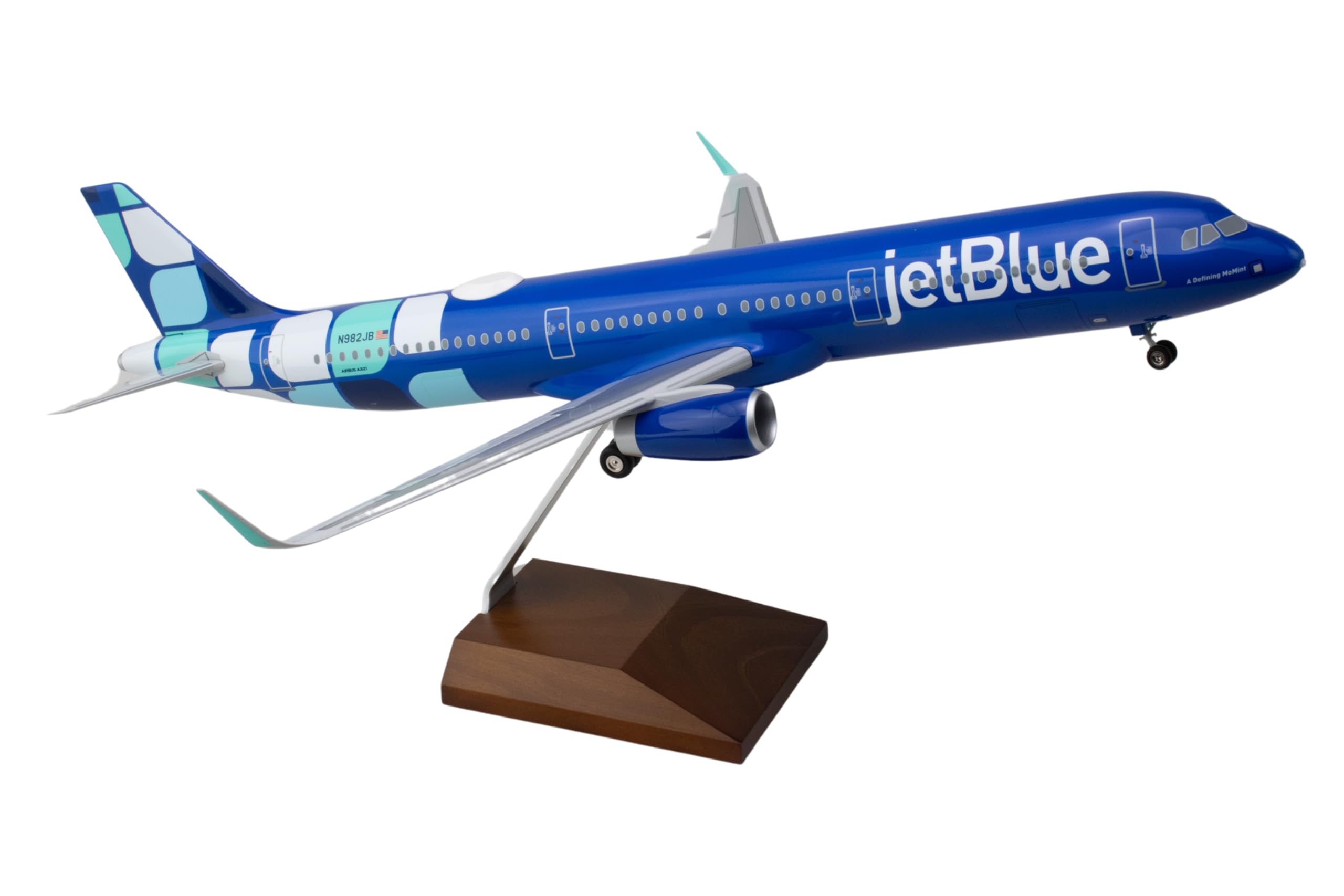 SkyMarks JetBlue Airbus A321 Toy Airplane – 1/100 Scale Collectible Airplane Model with Wood Stand – Injection-Molded Plastic Aircraft Display Model for Aviation Fans Ages 14+ - Image 5